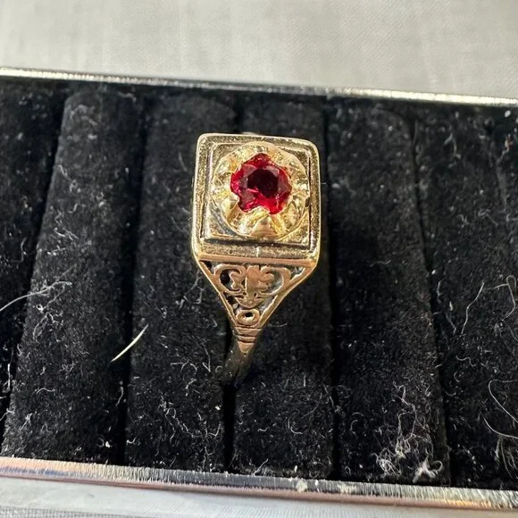 Vintage 14KGF Joseph Esposito Art Decor / Art Nouveau style Ring with Ruby - Picture 3 of 15